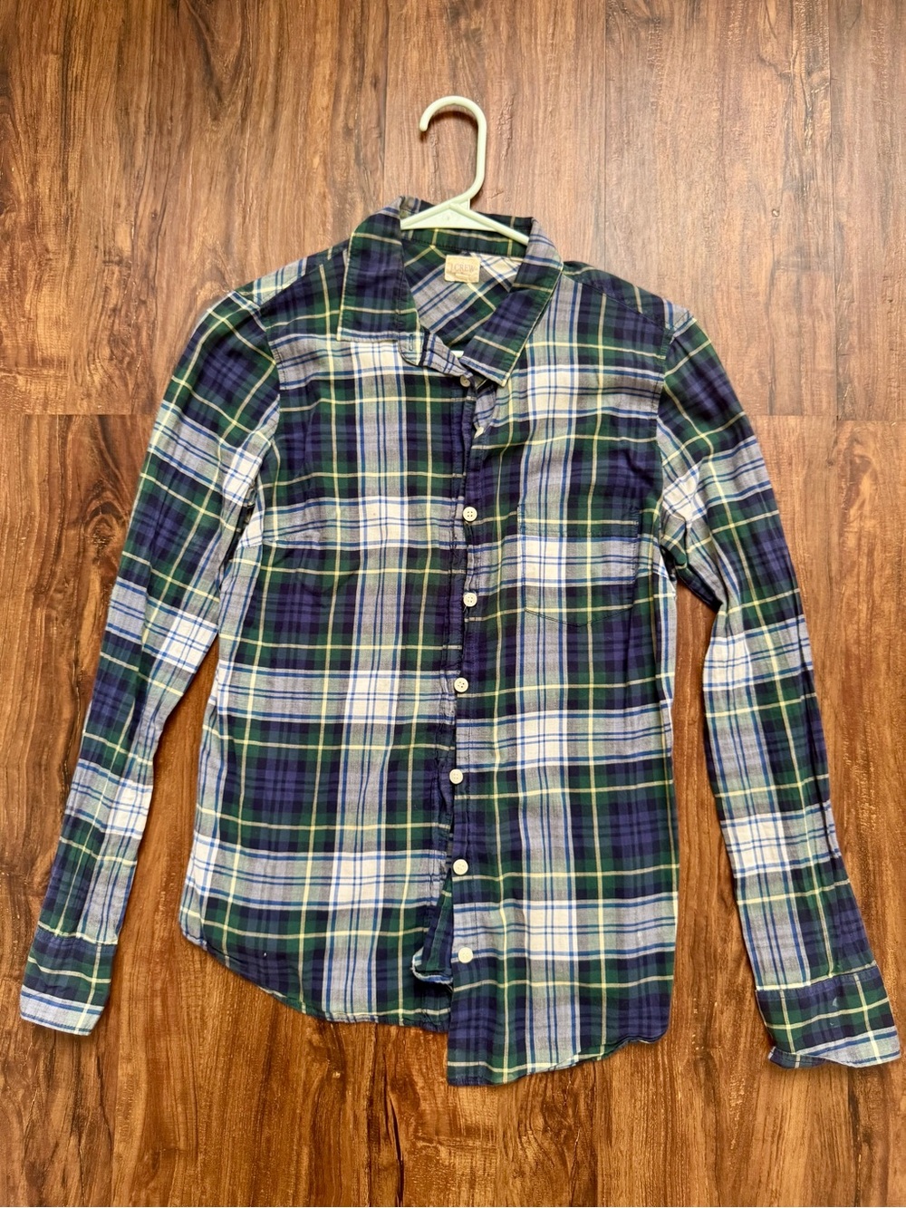 J. Crew Plaid Button-Down Shirt in Green, Navy, Light Yellow & White, Size Small